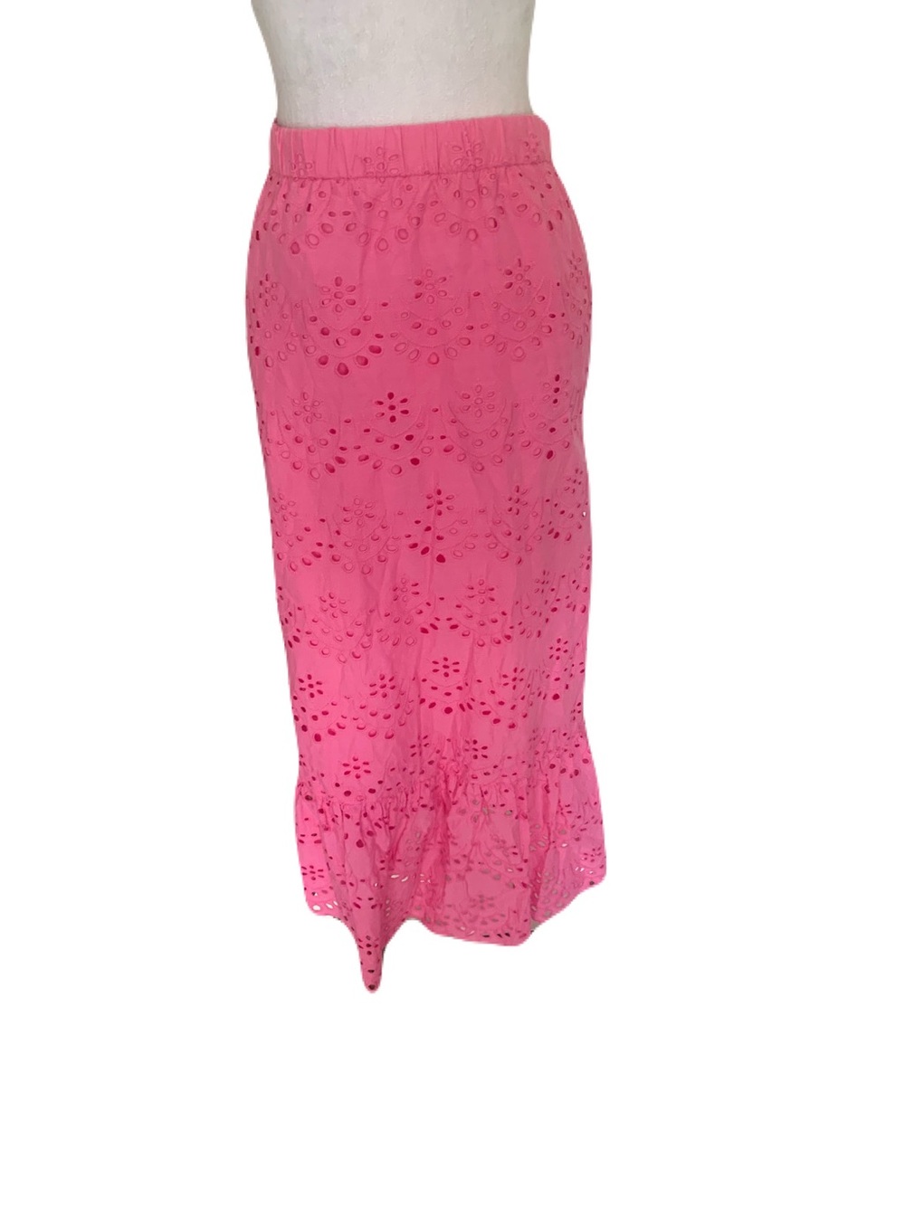 Calypso St. Barth Womens XL Pink Eyelet Lace Pull-On Feminine Maxi Skirt Modest